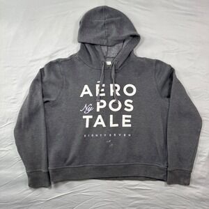Aeropostale Eighty Seven Graphic Pullover Hoodie Gray Fleece Mens L Cozy Y2K